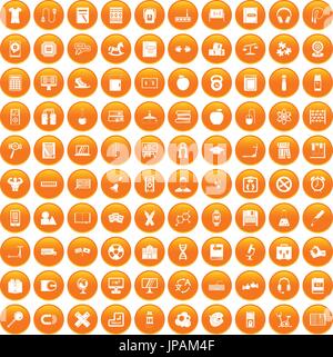 100 enfants d'apprentissage orange icons set Illustration de Vecteur