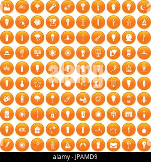 100 source de lumière orange icons set Illustration de Vecteur