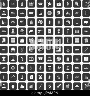 100 crimes de guerre icons set black Illustration de Vecteur