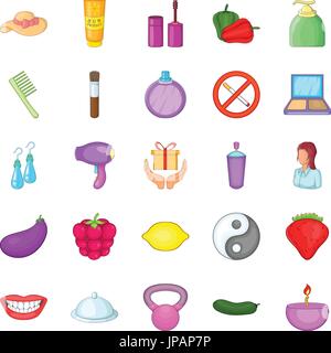 Les produits cosmétiques coréens icons set, cartoon style Illustration de Vecteur