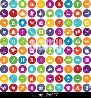 100 femme heureuse icons set color Illustration de Vecteur