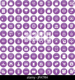 Vente 100 icons set purple Illustration de Vecteur