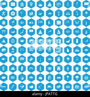 100 blue icons set asiatique Illustration de Vecteur