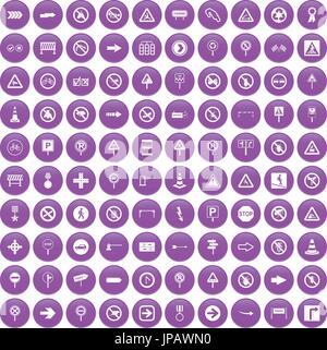 100 Signalisation routière icons set purple Illustration de Vecteur