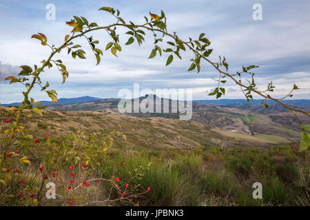 Vue du village de Radicofani. Radicofani, d'Orcia (Val d'Orcia), la province de Sienne, Toscane, Italie, Europe Banque D'Images