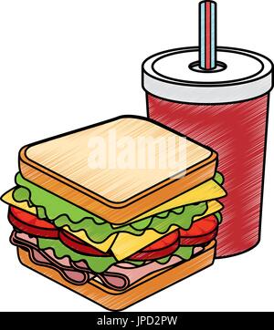 Sandwich avec boisson soda icône sur fond blanc un design coloré vector illustration Illustration de Vecteur