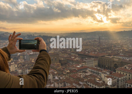 Florence, Toscane, Italie. Vue panoramique de Florence de la coupole de Brunelleschi Banque D'Images