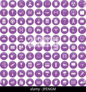 100 matériaux de construction icons set purple Illustration de Vecteur