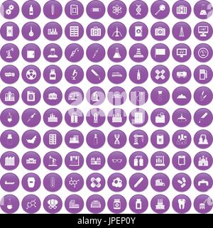 L'industrie chimique 100 icons set purple Illustration de Vecteur