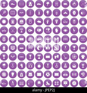 100 stadium icons set purple Illustration de Vecteur