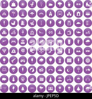 Parc pour enfants 100 icons set purple Illustration de Vecteur