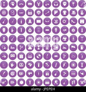 Festival de rue 100 icons set purple Illustration de Vecteur