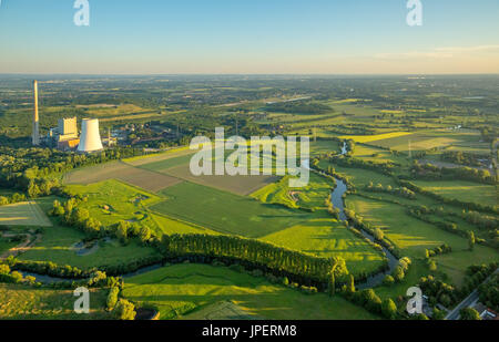 Lippeauen westlich von Werne mit Kohlekraftwerk STEAG Bergkamen, Werne, Ruhr, Nordrhein-Westfalen, Deutschland Banque D'Images