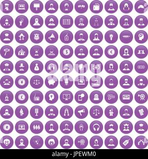 100 headhunter icons set purple Illustration de Vecteur