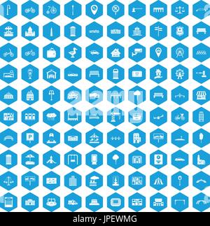 100 city icons set blue Illustration de Vecteur