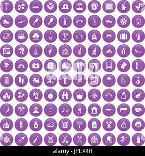 100 famille vacances icons set purple Illustration de Vecteur