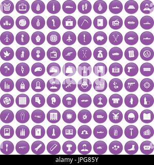 100 crimes de guerre icons set purple Illustration de Vecteur