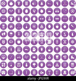 100 personne bien icons set purple Illustration de Vecteur