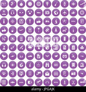 La technologie sans fil 100 violet icons set Illustration de Vecteur