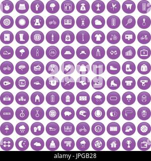 100 sport femme violet icons set Illustration de Vecteur