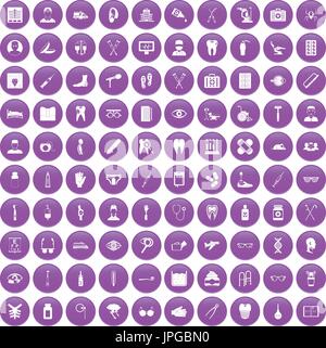 Treatmet 100 medical icons set purple Illustration de Vecteur