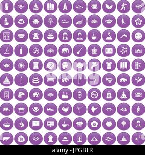 Yoga 100 icons set purple Illustration de Vecteur