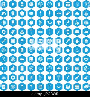 100 plats délicieux icons set blue Illustration de Vecteur