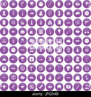 L'oppression 100 icons set purple Illustration de Vecteur