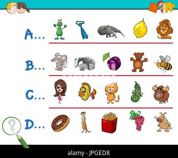Cartoon Illustration de trouver Photo commençant par lettre visée feuille jeu éducatif pour les enfants Illustration de Vecteur
