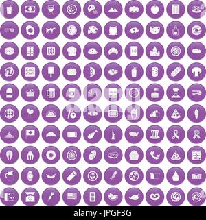 Sandwich 100 icons set purple Illustration de Vecteur