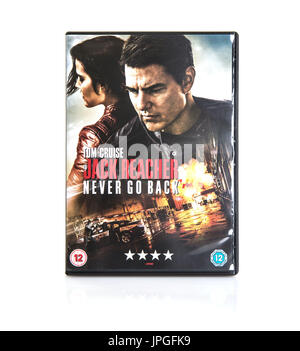 Jack Reacher jamais retourner DVD sur un fond blanc Banque D'Images