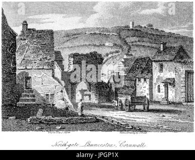 Une gravure de l'entrée nord, Launceston, Cornwall numérisées à haute résolution à partir d'un livre imprimé en 1808. Croyait libres de droit. Banque D'Images