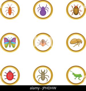 Insectes différents icons set, cartoon style Illustration de Vecteur