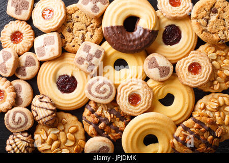 Beaux cookies assortiment de close-up. contexte vue horizontale d'en haut Banque D'Images