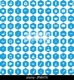 100 animaux exotiques icons set blue Illustration de Vecteur