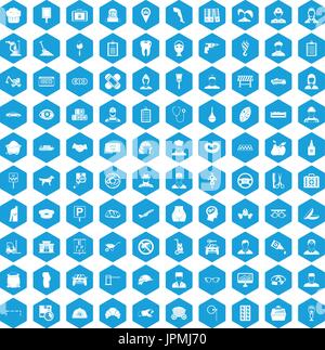 100 travail favorite icons set blue Illustration de Vecteur