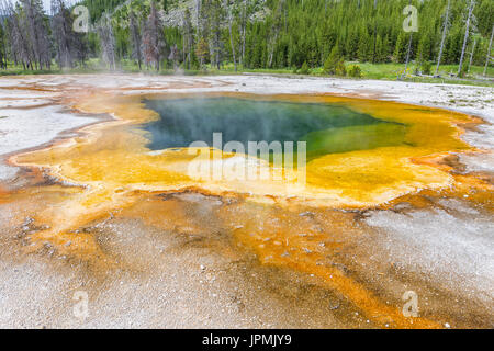 Piscine d'emeraude hot springs au bassin de sable noir dans le Parc National de Yellowstone, Wyoming. Banque D'Images