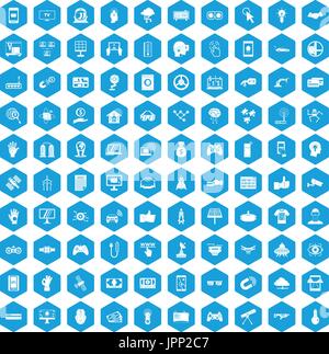 Hi-tech 100 blue icons set Illustration de Vecteur