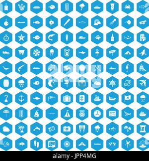 100 Environnement marin blue icons set Illustration de Vecteur