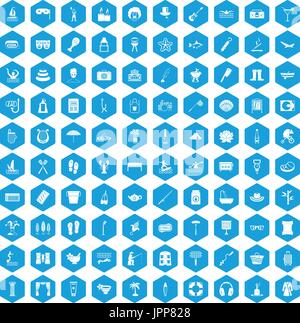 Loisirs 100 icons set blue Illustration de Vecteur