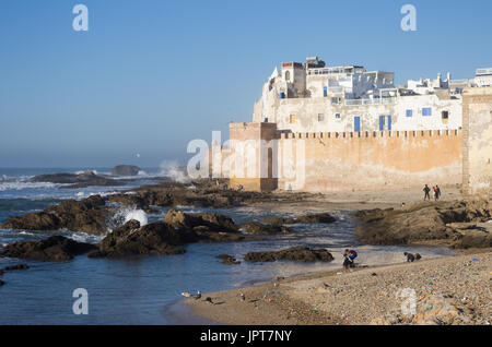 Ville balnéaire Essaouira Medina, murs de la ville et le Maroc Banque D'Images