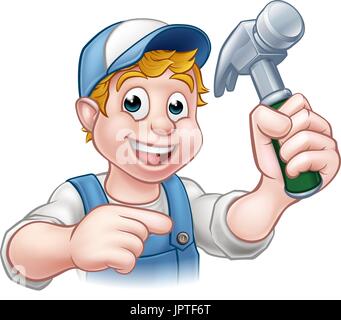 Carpenter Handyman Holding Hammer Illustration de Vecteur