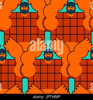 Modèle sans couture. redneck Homme barbu en colère en arrière-plan. chemise Guy agressif ornament Illustration de Vecteur