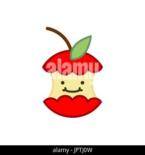 Red Apple core cute cartoon. reste de fruits sur fond blanc. Garbage Illustration de Vecteur