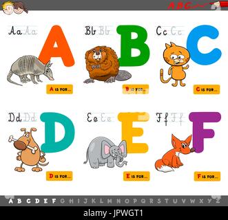 Cartoon Illustration de l'Alphabet Majuscules mis en vedette des animaux pour lire et écrire l'éducation pour les enfants de A à F Illustration de Vecteur