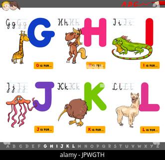 Cartoon Illustration de l'Alphabet Majuscules mis en vedette des animaux pour lire et écrire l'éducation pour les enfants de G à L Illustration de Vecteur