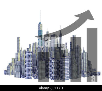 3d city skyline avec croissance financière isolé sur fond blanc Banque D'Images
