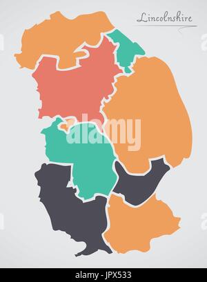 Le Lincolnshire Angleterre Map avec les états et les formes rondes modernes Illustration de Vecteur