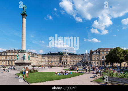 Neues Schloss et dans Jubilaumssaule Schlossplatz, Stuttgart, Bade-Wurtemberg, Allemagne Banque D'Images