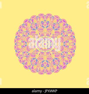 Motif ethnique. Imprimer mandala authentique sur fond jaune. Vector illustration. Illustration de Vecteur